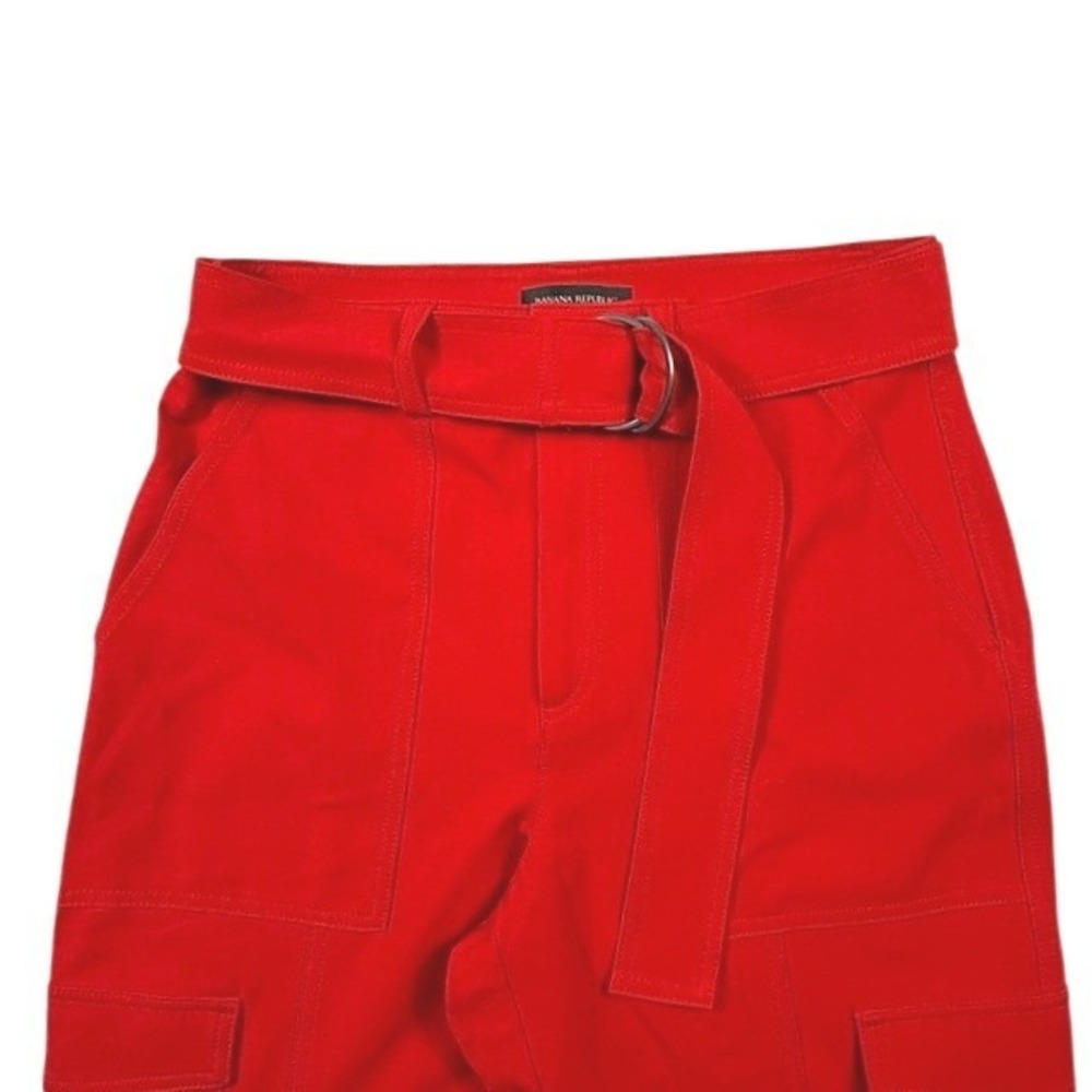 Banana Republic Red Cargo Utility Pants High Rise Belted Tapered Leg Womens‎ 8